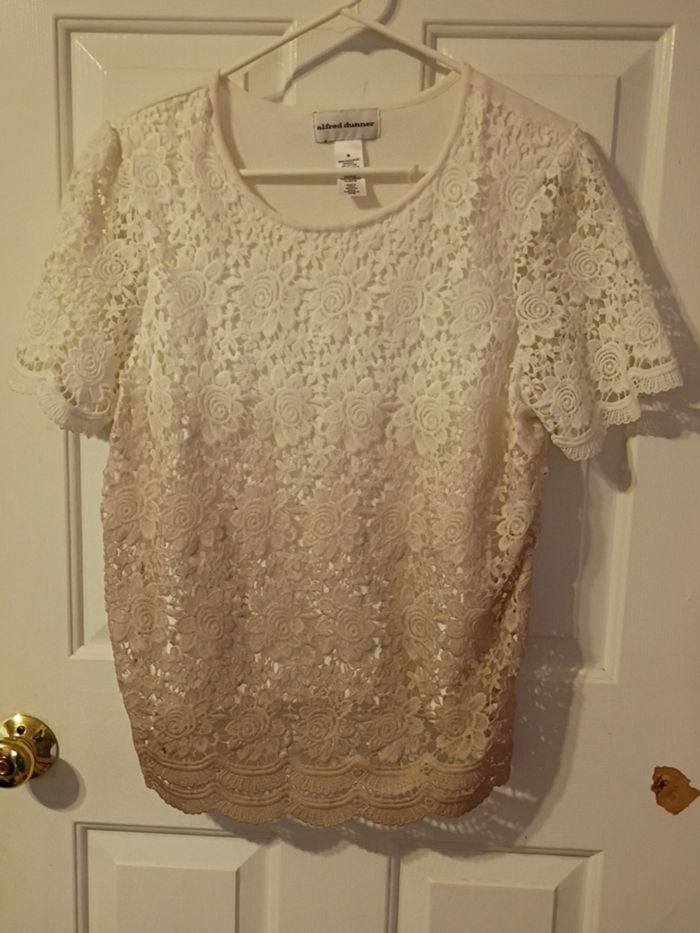 Alfred Dunner Cream Lace Short-Sleeve Top